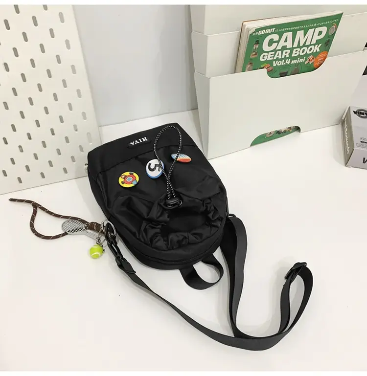 Women's Grey Drawstring Water Cup Backpack with Patches — feature 38