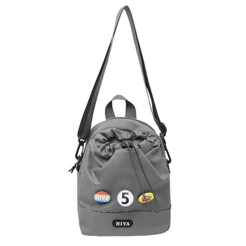 Women's Grey Drawstring Water Cup Backpack with Patches - Image 2