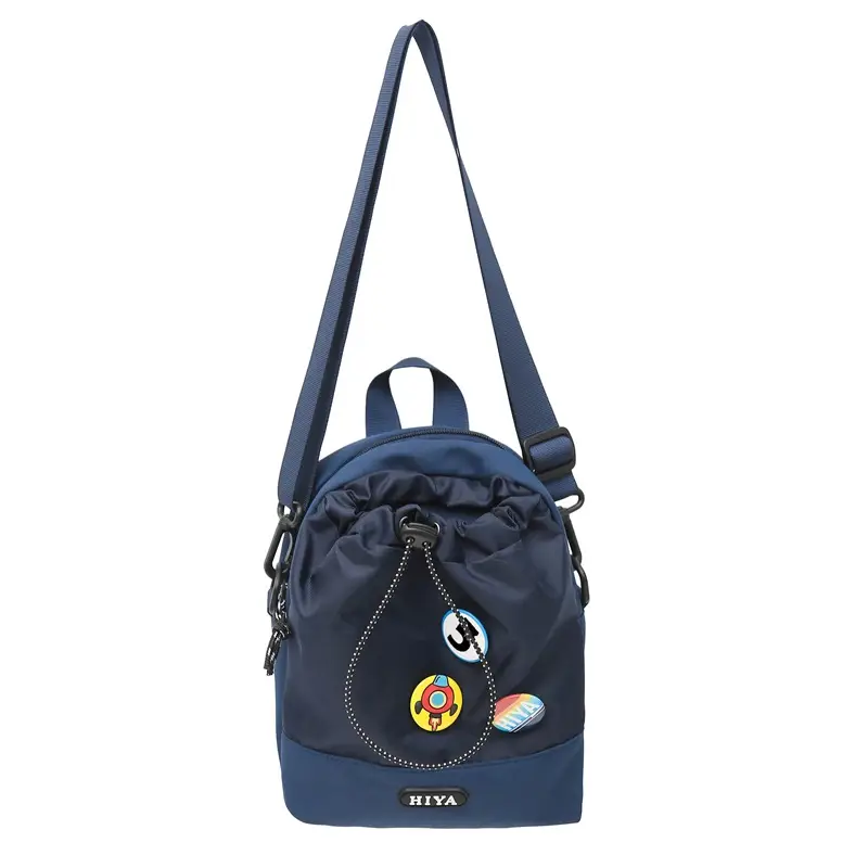 Women's Grey Drawstring Water Cup Backpack with Patches - Image 3