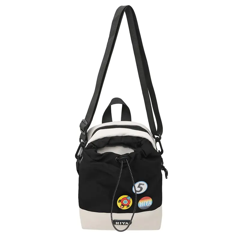 Women's Grey Drawstring Water Cup Backpack with Patches - Image 4