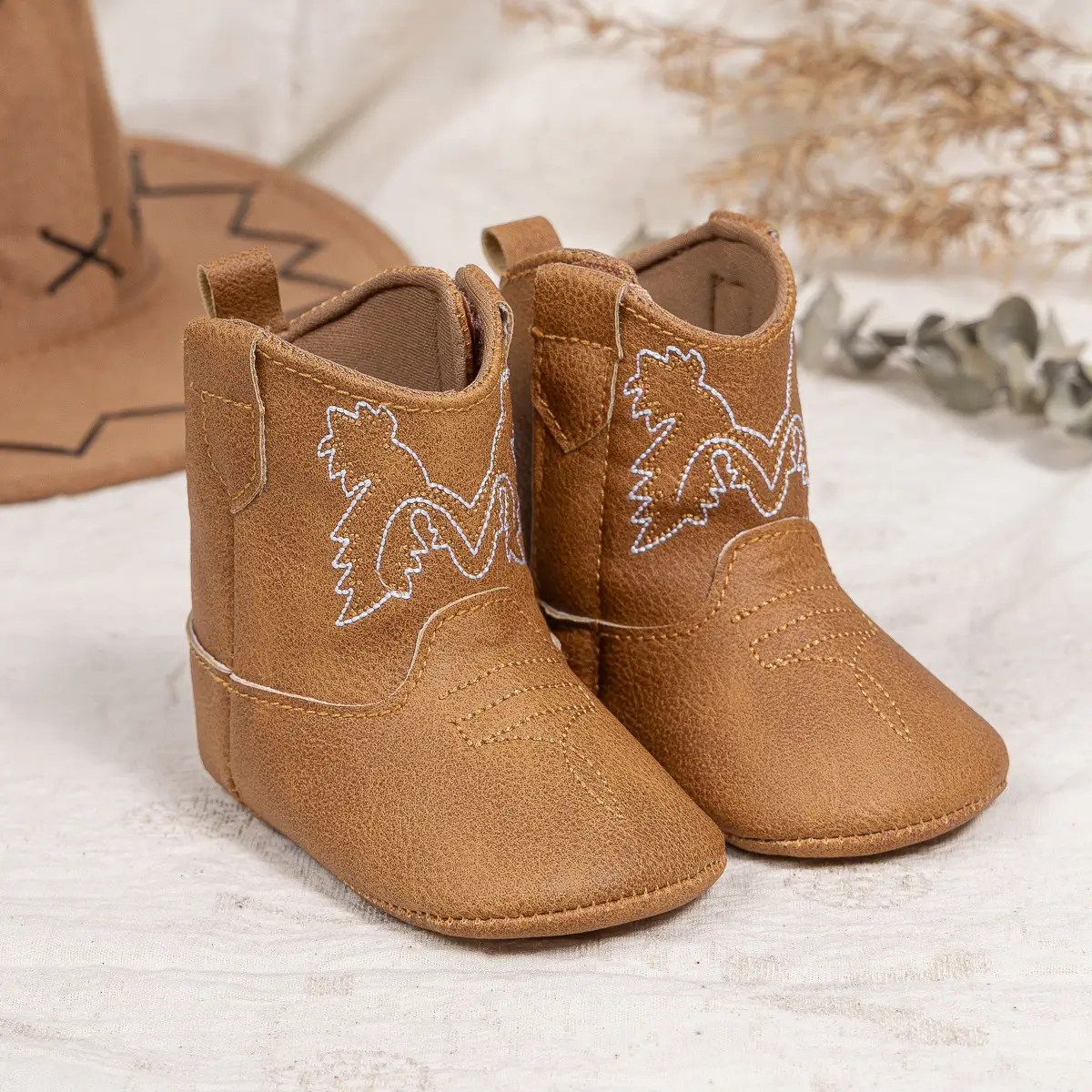 Western Denim Baby Boots for Toddler Girls Brown