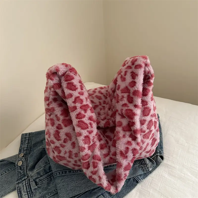 Winter Leopard Print Plush Shoulder Bag for Women - Image 4