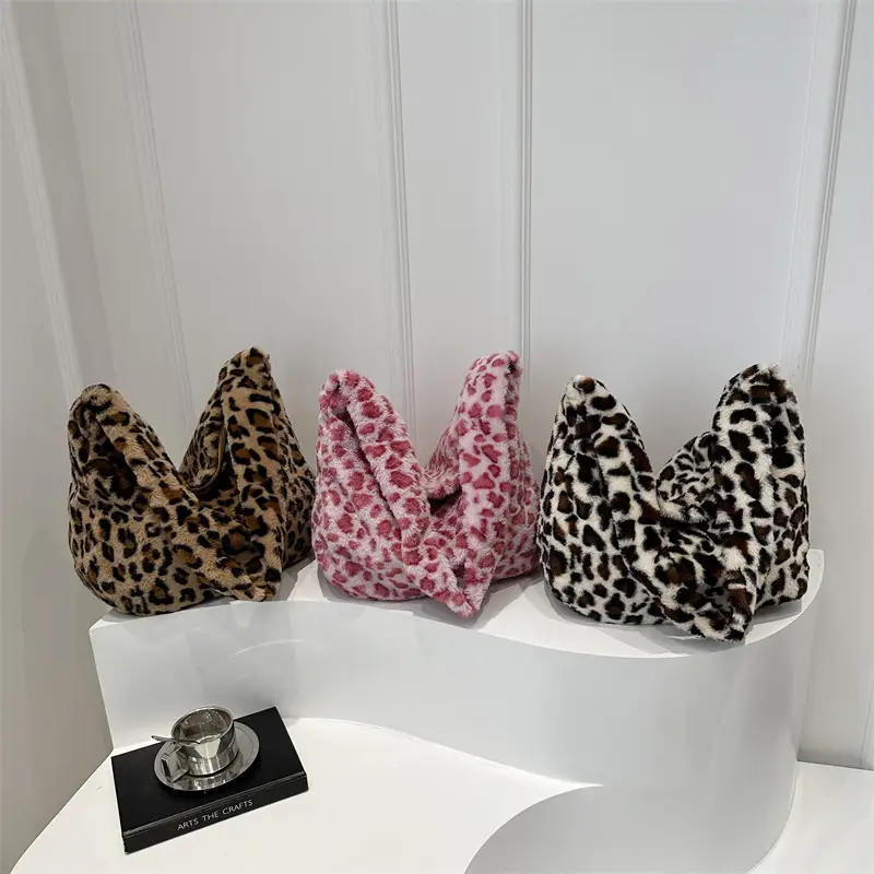 Winter Leopard Print Plush Shoulder Bag for Women - Image 7