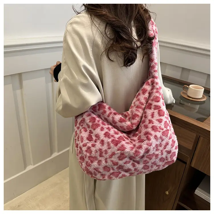 Winter Leopard Print Plush Shoulder Bag for Women — feature 12