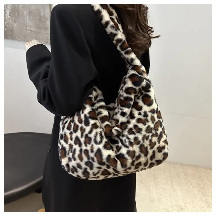 Winter Leopard Print Plush Shoulder Bag for Women — feature 13