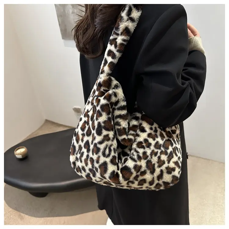 Winter Leopard Print Plush Shoulder Bag for Women — feature 14