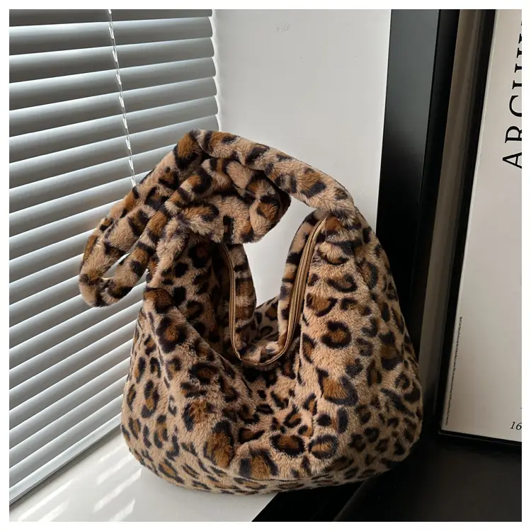 Winter Leopard Print Plush Shoulder Bag for Women — feature 15