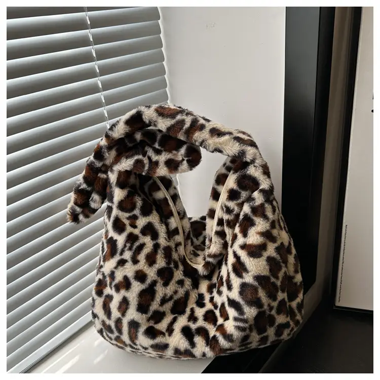 Winter Leopard Print Plush Shoulder Bag for Women — feature 16