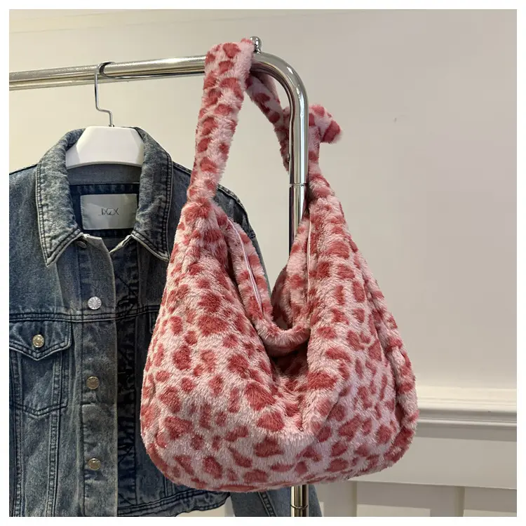 Winter Leopard Print Plush Shoulder Bag for Women — feature 18