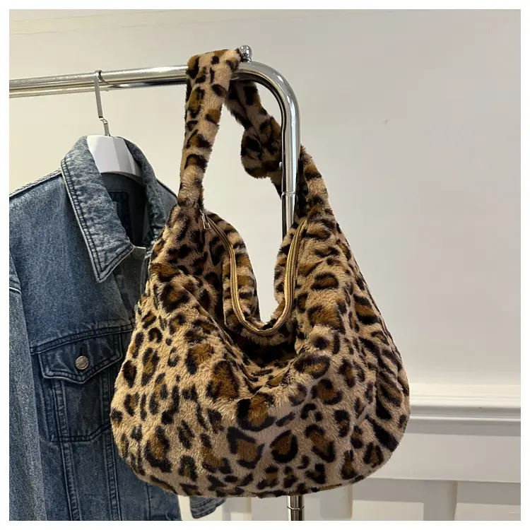 Winter Leopard Print Plush Shoulder Bag for Women — feature 19