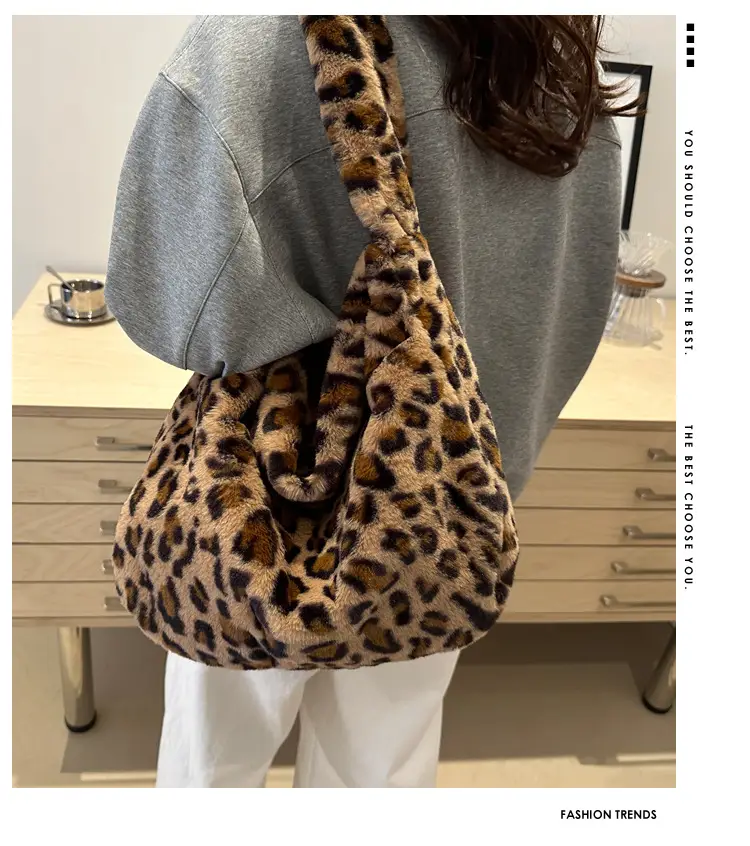 Winter Leopard Print Plush Shoulder Bag for Women — feature 2