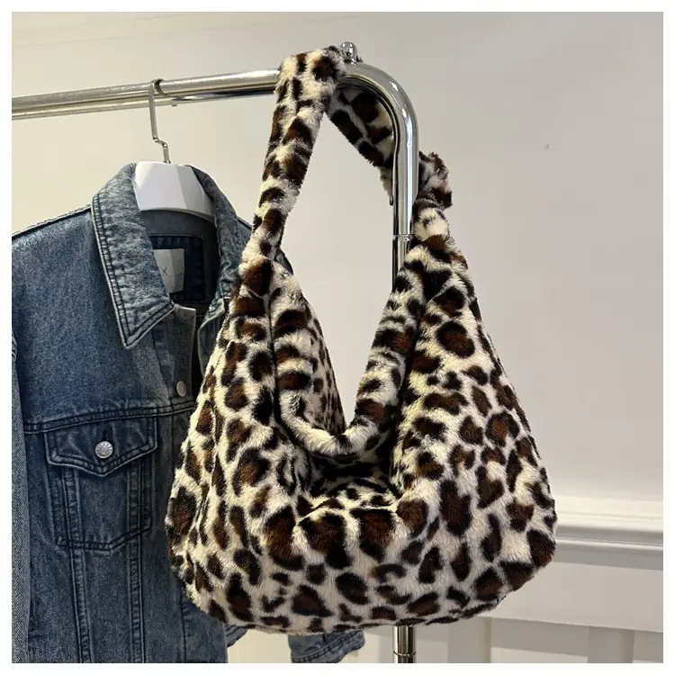 Winter Leopard Print Plush Shoulder Bag for Women — feature 20