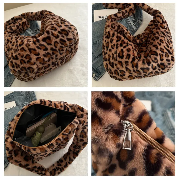 Winter Leopard Print Plush Shoulder Bag for Women — feature 8