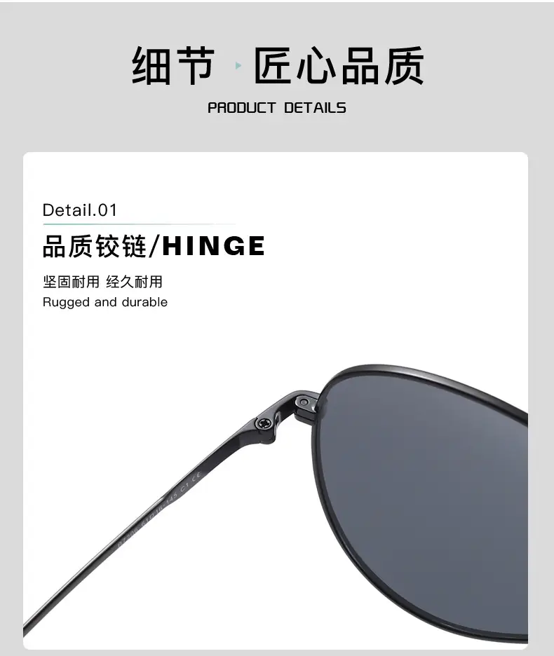 Men Black Grey Polarized Sunglasses Aviator Style — feature 5
