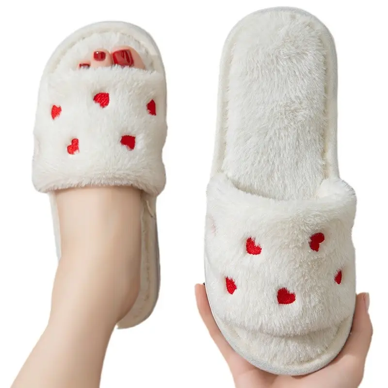 Autumn and winter cotton slippers small love home indoor non-slip wooden floor lovers wool plush moon shoes women's drag