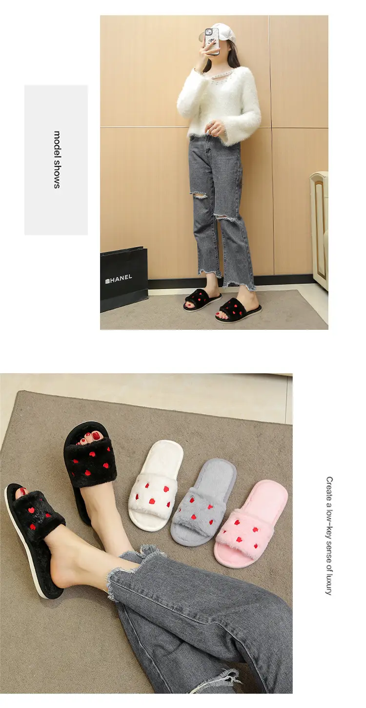 Autumn and winter cotton slippers small love home indoor non-slip wooden floor lovers wool plush moon shoes women's drag — feature 17