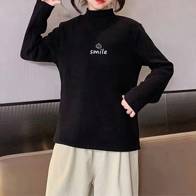 Children's Black Long Sleeve T-Shirt with "Smile" Print — feature 7