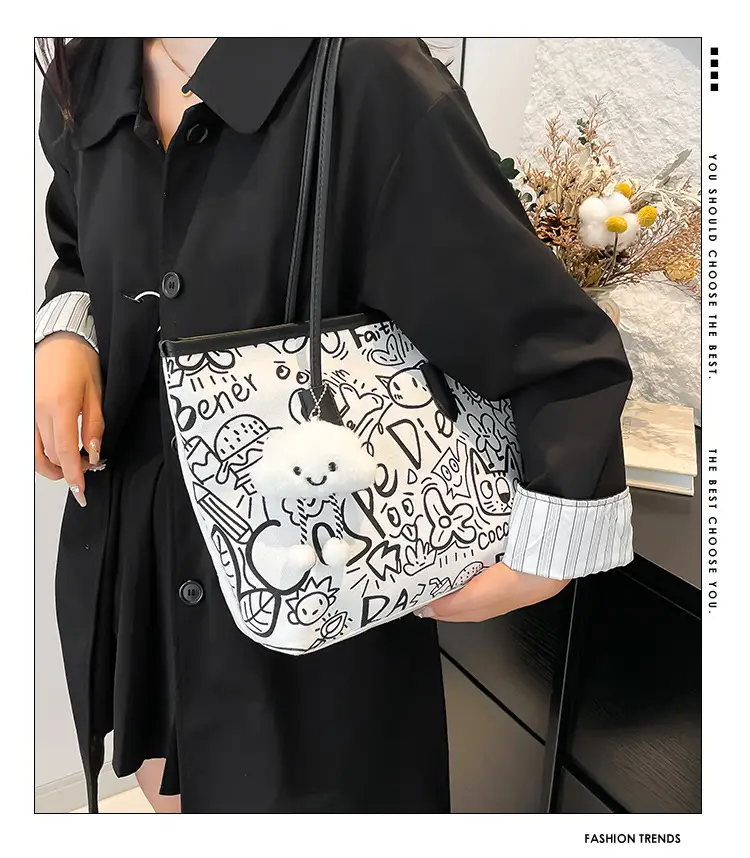 Women Graffiti Canvas Shoulder Bag Large Capacity — feature 2