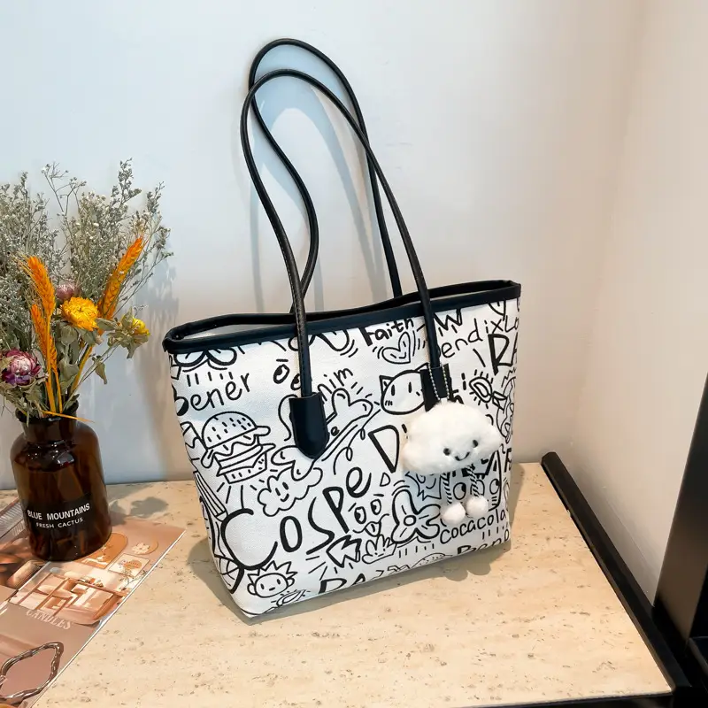 Women Graffiti Canvas Shoulder Bag Large Capacity