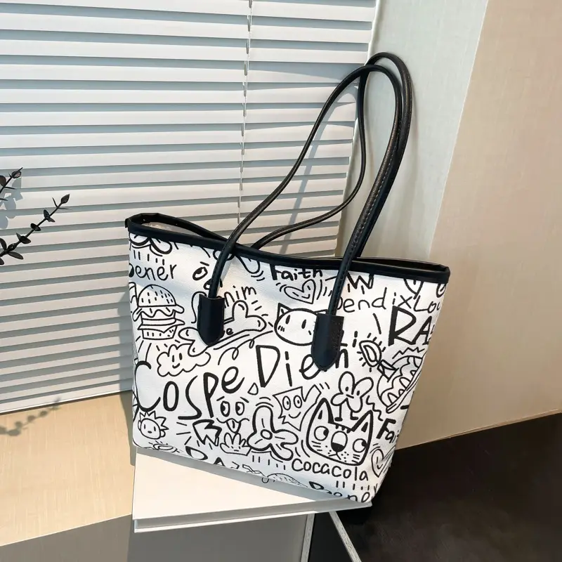 Women Graffiti Canvas Shoulder Bag Large Capacity