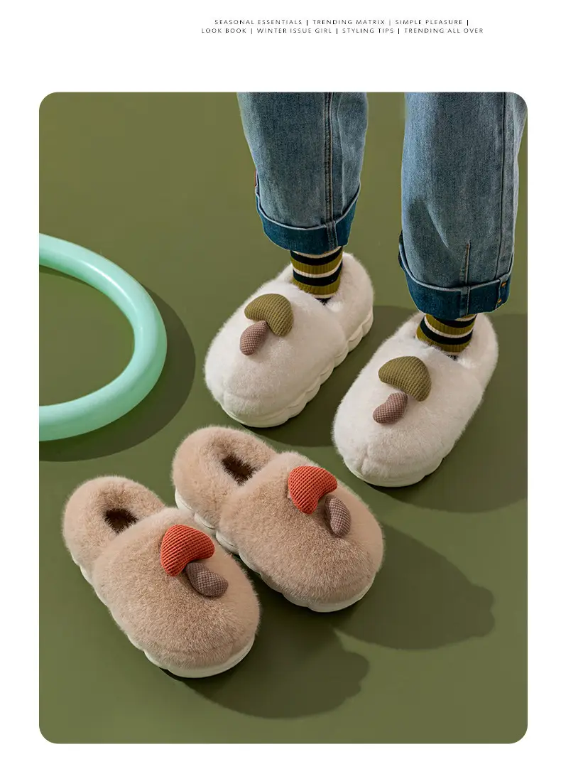 Internet Popular Mushroom Cotton Shoes Women's Winter 2024 New Non-slip Indoor Winter Warm Thick Sole Bag with Cotton Slippers — feature 18