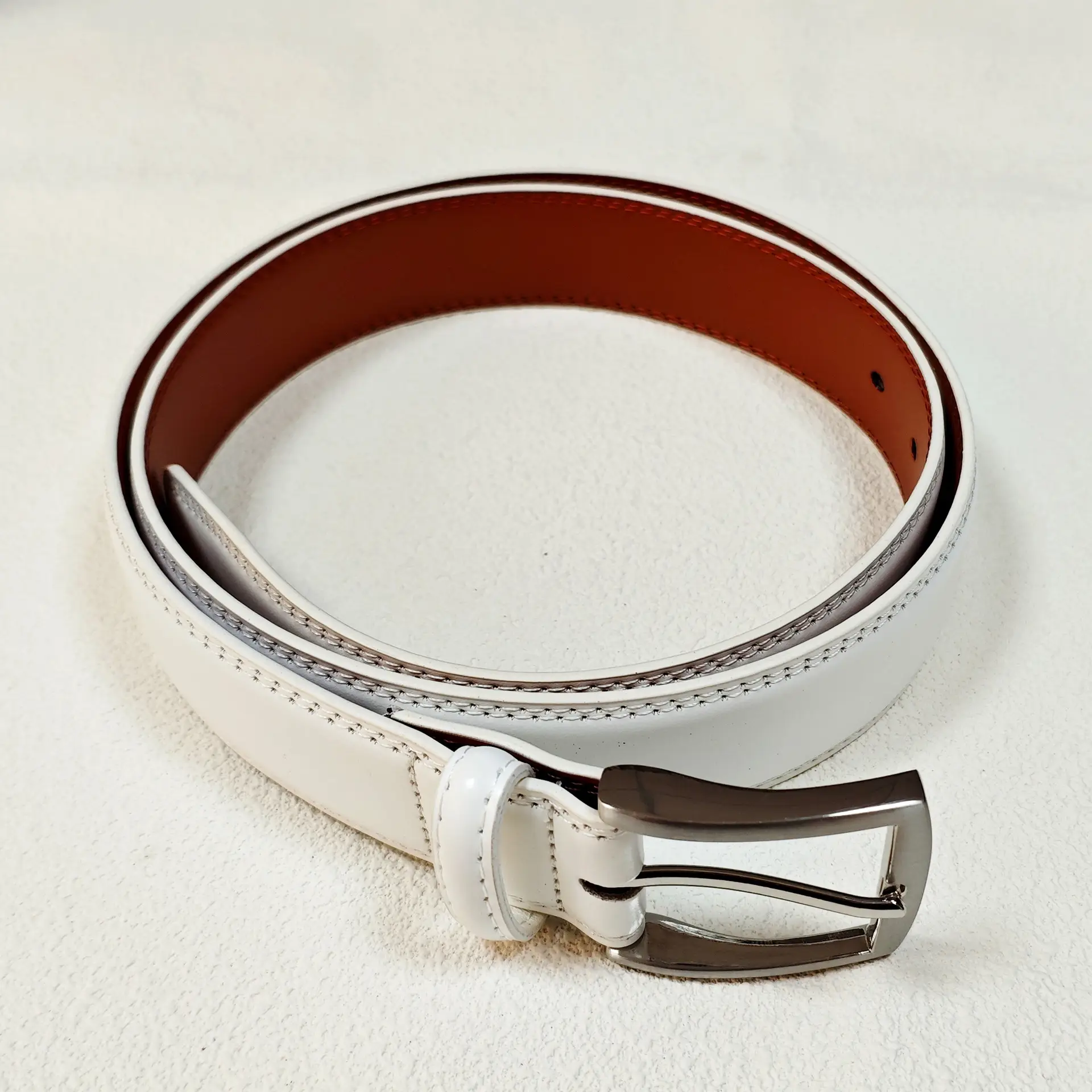 White Genuine Leather Pin Buckle Belt for Women - Image 3