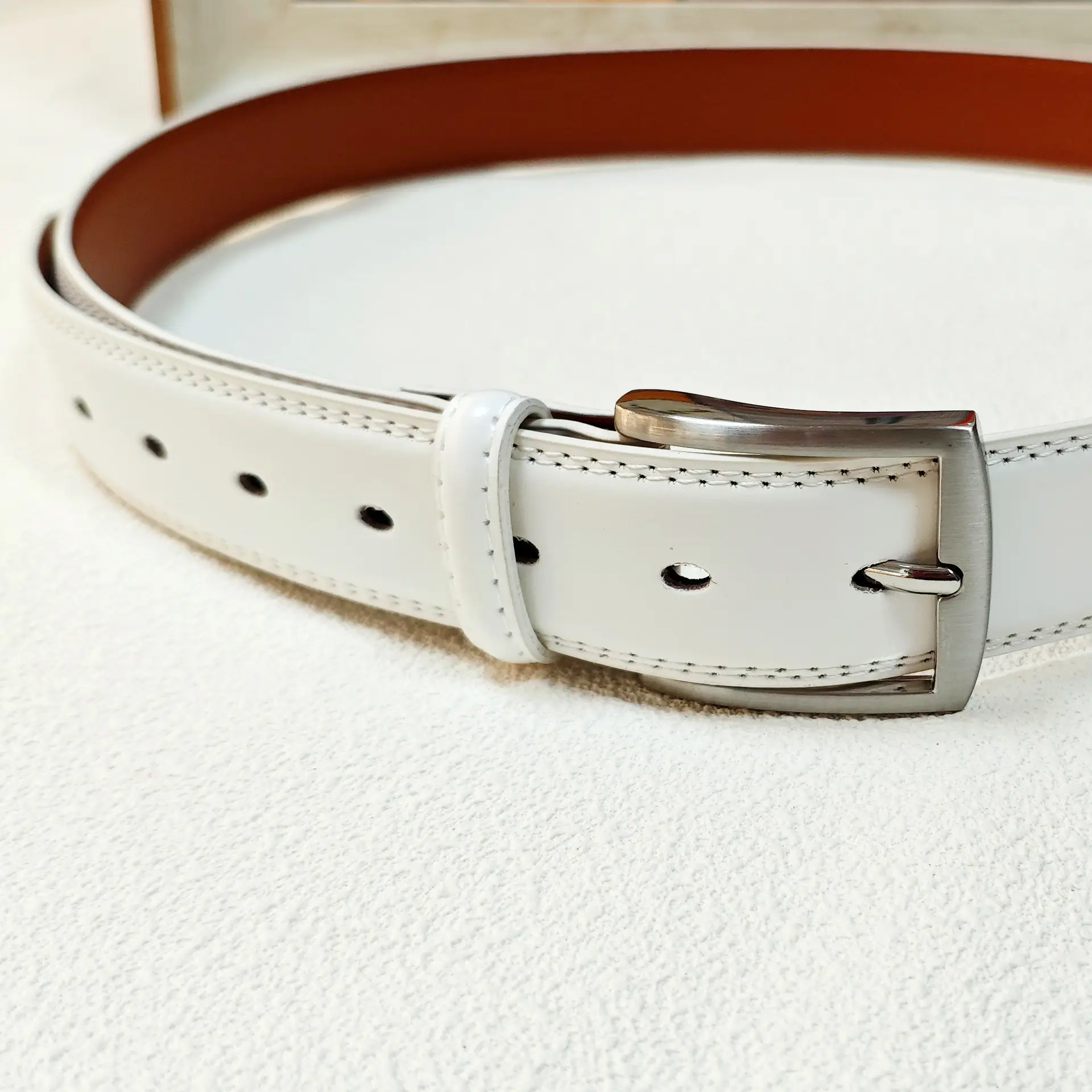 White Genuine Leather Pin Buckle Belt for Women - Image 4