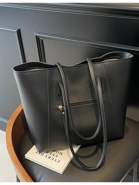 Women Large Capacity Tote Bag Beige Shoulder Handbag - Image 8