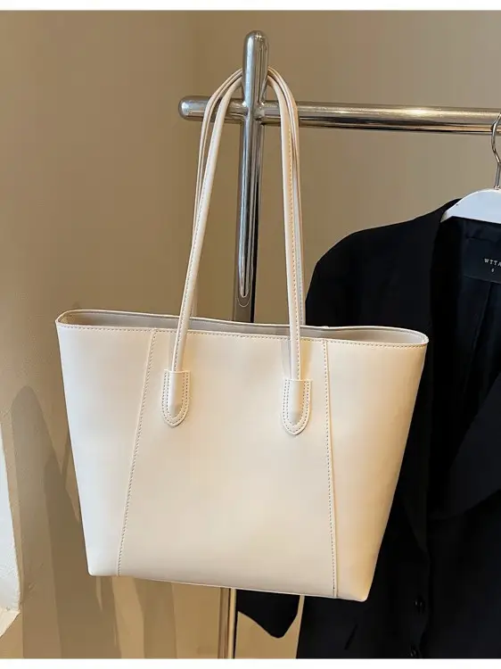 Women Large Capacity Tote Bag Beige Shoulder Handbag - Image 9