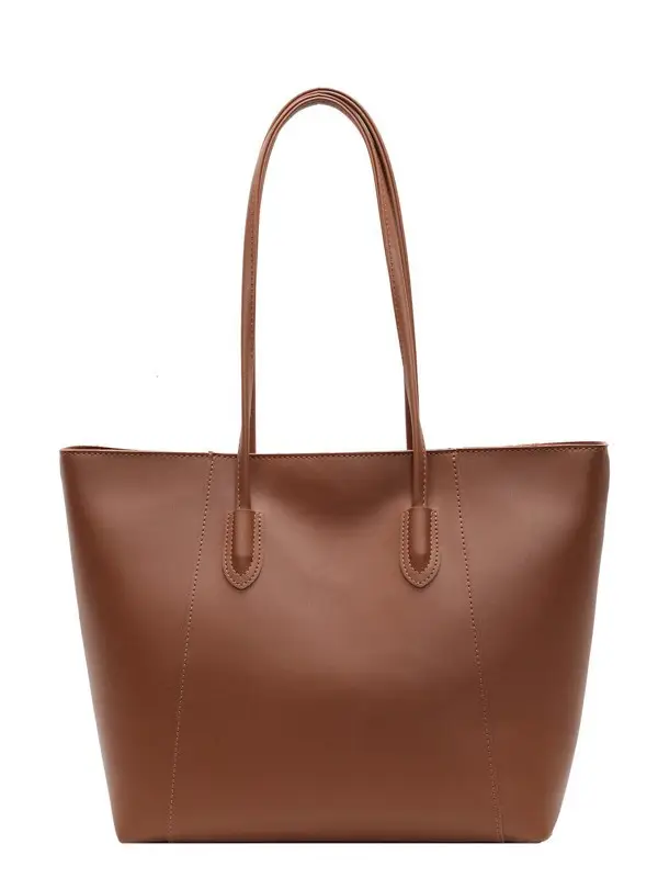 Women Large Capacity Tote Bag Beige Shoulder Handbag - Image 10