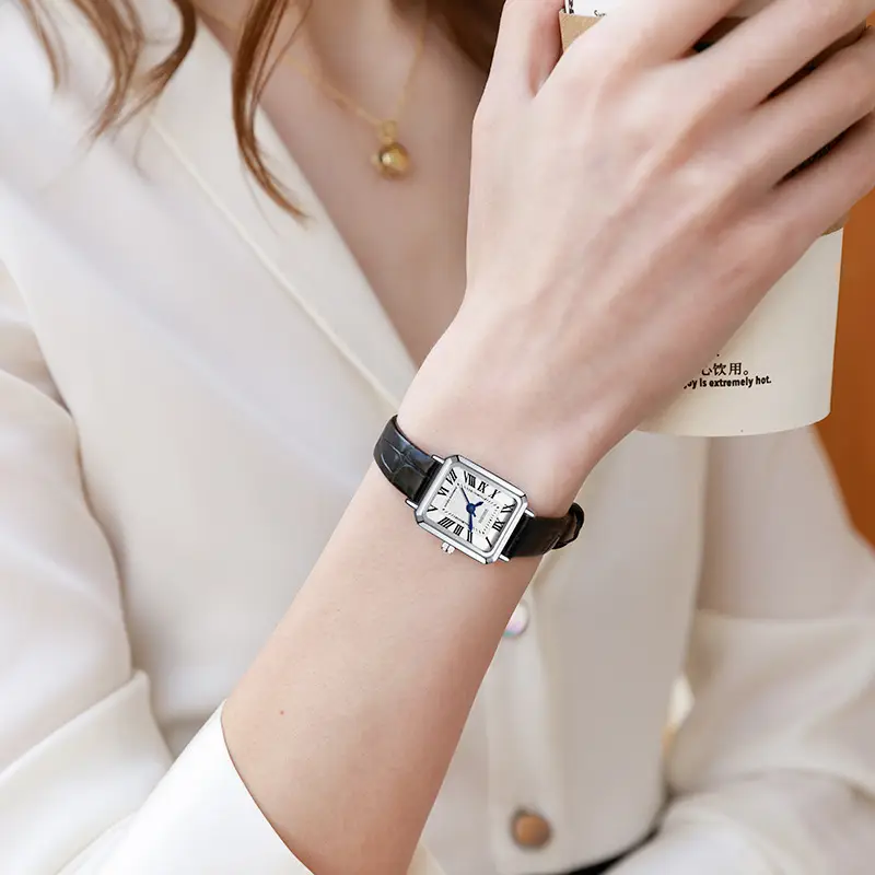 Women's Square Roman Scale Quartz Watch Black Strap