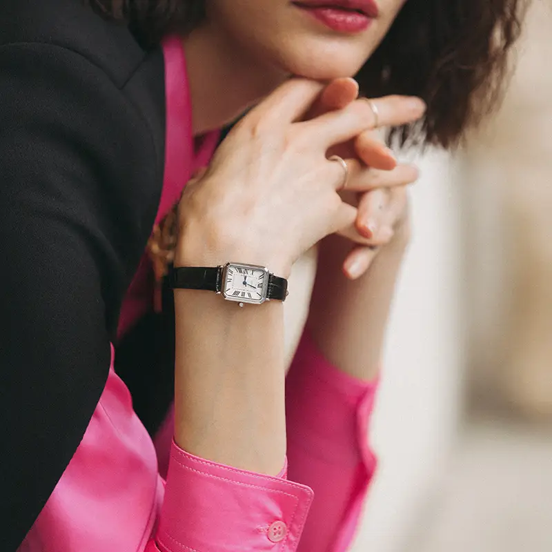 Women's Square Roman Scale Quartz Watch Black Strap