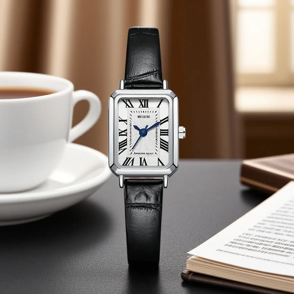 Women's Square Roman Scale Quartz Watch Black Strap — feature 9