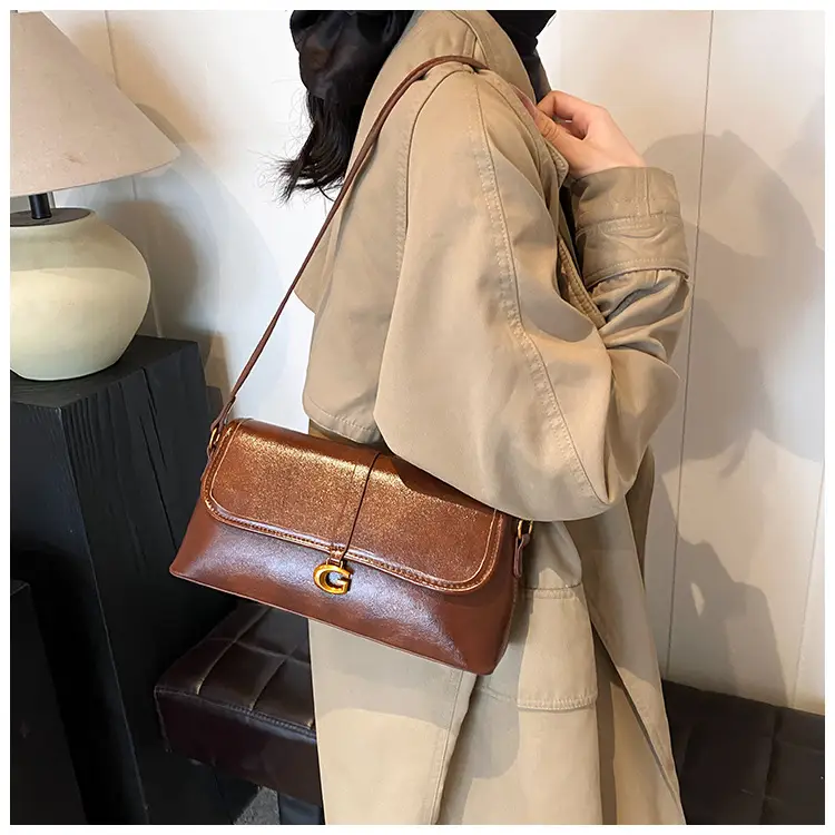 Soft Leather Square Bag for Women Brown Shoulder Crossbody — feature 21