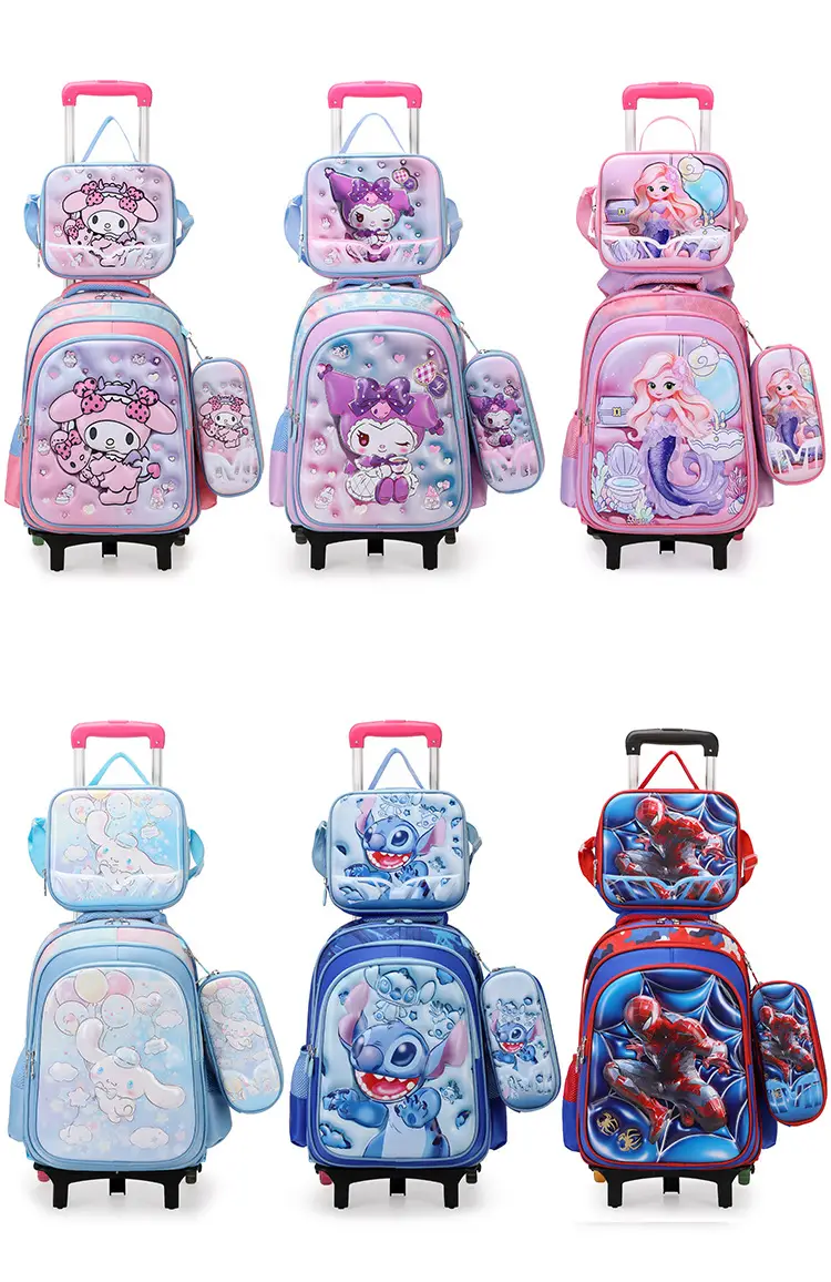 New concave-convex leather material primary school student pull-rod schoolbag 3~6 grade children's cartoon three-piece backpack in stock — feature 2