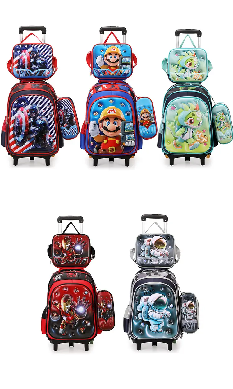 New concave-convex leather material primary school student pull-rod schoolbag 3~6 grade children's cartoon three-piece backpack in stock — feature 3