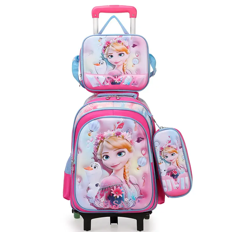 New concave-convex leather material primary school student pull-rod schoolbag 3~6 grade children's cartoon three-piece backpack in stock