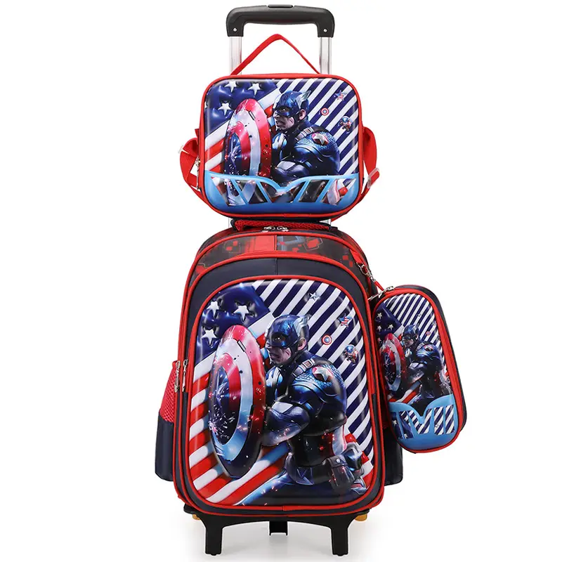 New concave-convex leather material primary school student pull-rod schoolbag 3~6 grade children's cartoon three-piece backpack in stock