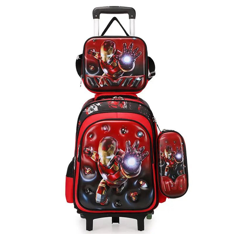New concave-convex leather material primary school student pull-rod schoolbag 3~6 grade children's cartoon three-piece backpack in stock