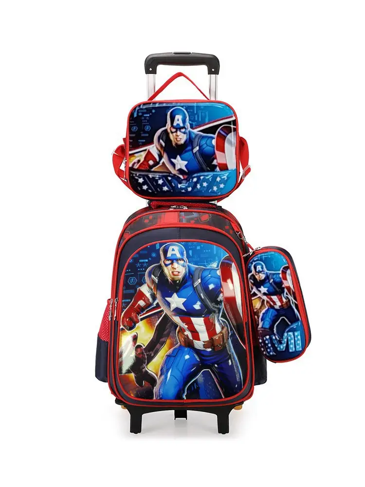 New concave-convex leather material primary school student pull-rod schoolbag 3~6 grade children's cartoon three-piece backpack in stock