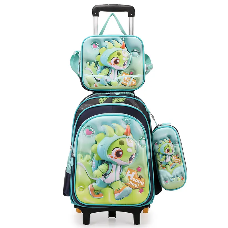 New concave-convex leather material primary school student pull-rod schoolbag 3~6 grade children's cartoon three-piece backpack in stock