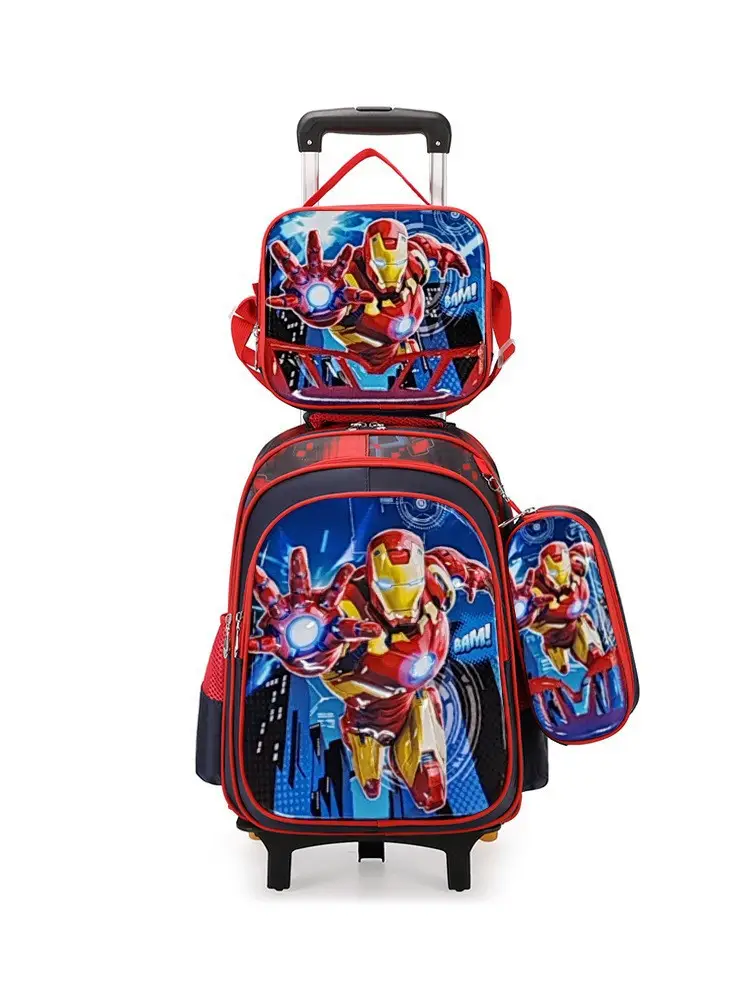 New concave-convex leather material primary school student pull-rod schoolbag 3~6 grade children's cartoon three-piece backpack in stock