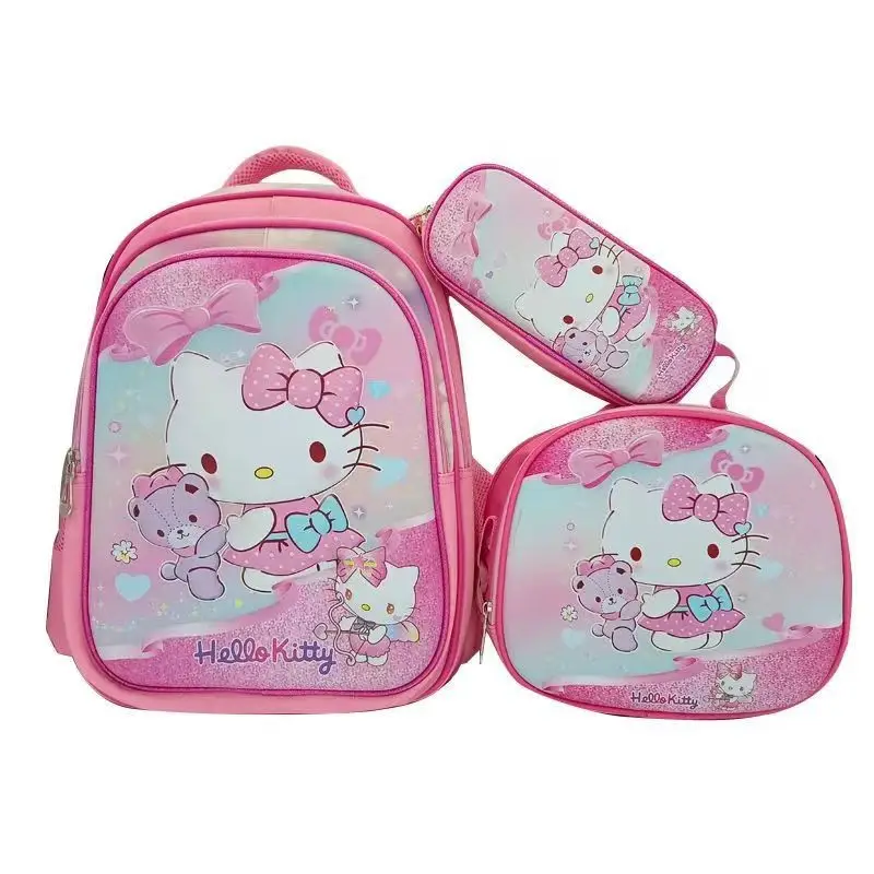 New concave-convex leather material primary school student pull-rod schoolbag 3~6 grade children's cartoon three-piece backpack in stock