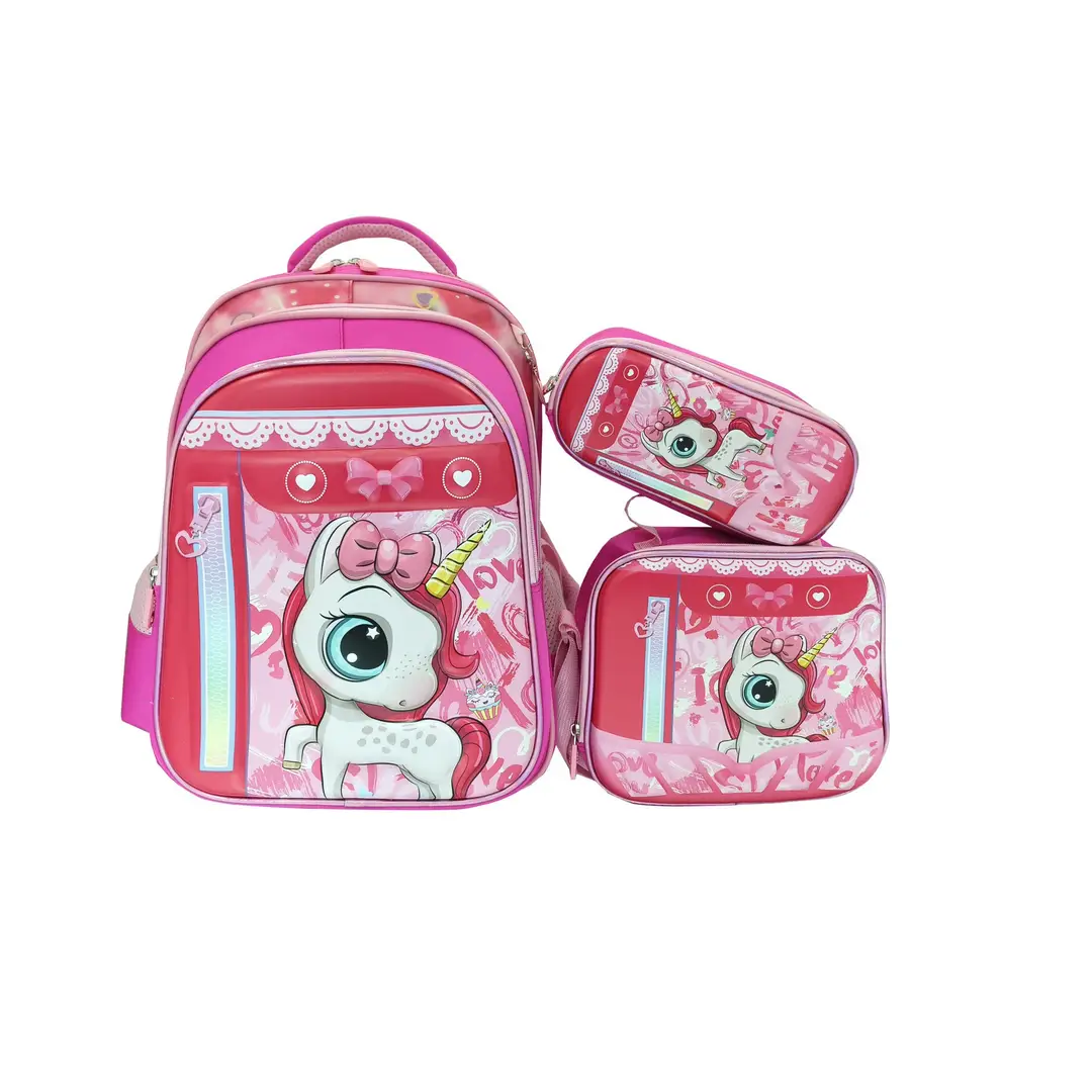 New concave-convex leather material primary school student pull-rod schoolbag 3~6 grade children's cartoon three-piece backpack in stock