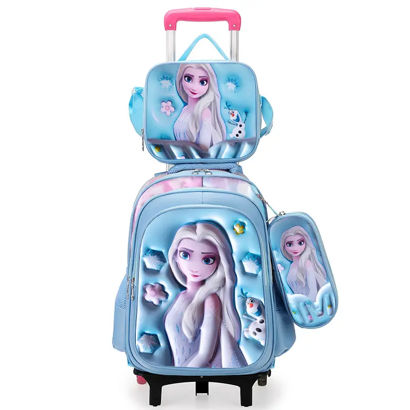 New concave-convex leather material primary school student pull-rod schoolbag 3~6 grade children's cartoon three-piece backpack in stock