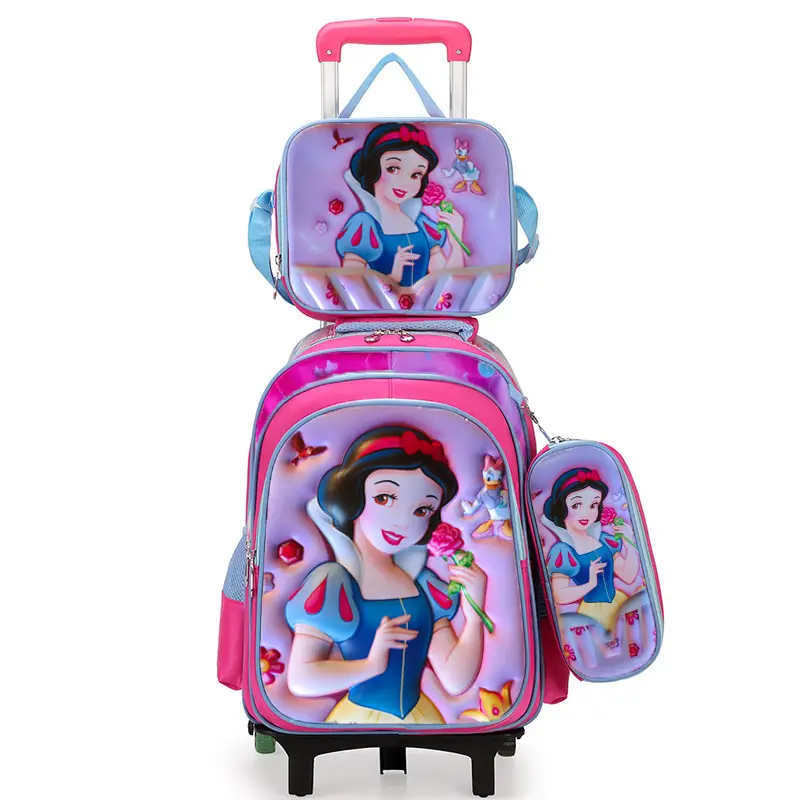 New concave-convex leather material primary school student pull-rod schoolbag 3~6 grade children's cartoon three-piece backpack in stock