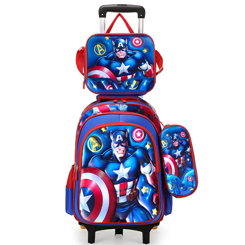 New concave-convex leather material primary school student pull-rod schoolbag 3~6 grade children's cartoon three-piece backpack in stock