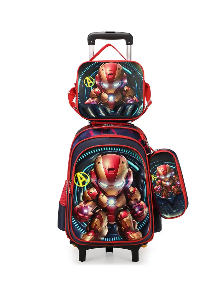 New concave-convex leather material primary school student pull-rod schoolbag 3~6 grade children's cartoon three-piece backpack in stock