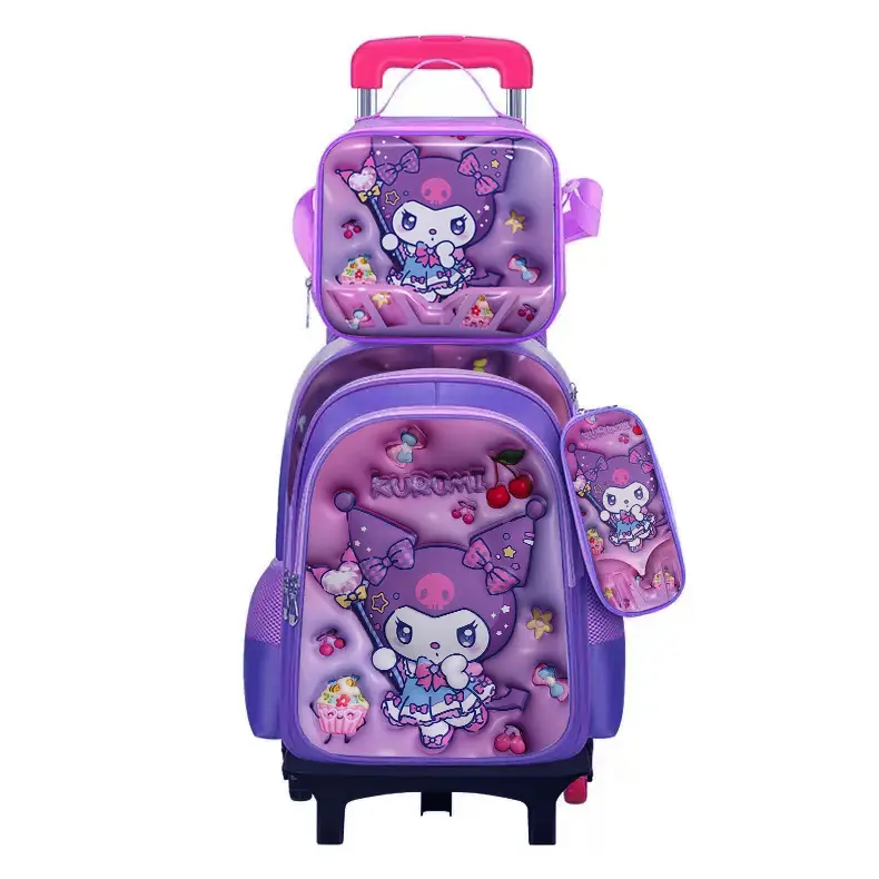 New concave-convex leather material primary school student pull-rod schoolbag 3~6 grade children's cartoon three-piece backpack in stock