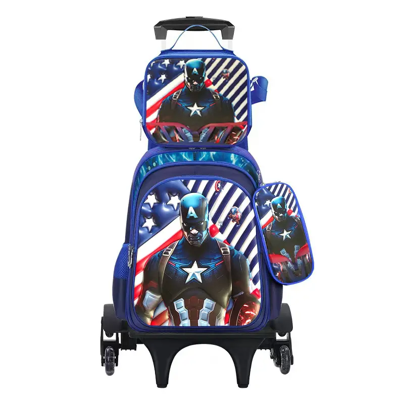 New concave-convex leather material primary school student pull-rod schoolbag 3~6 grade children's cartoon three-piece backpack in stock